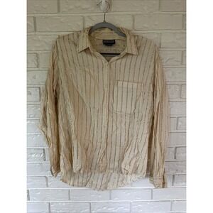 Mona Lisa‎ PL Blouse 100% Cotton  Button Down Yellow Gold Stripe India Made Top